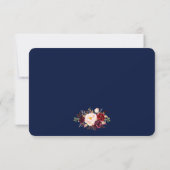 Elegant Burgundy Floral Blue Wedding RSVP Karte (Rückseite)