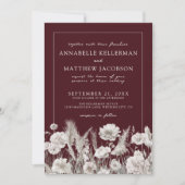 Elegant Burgundy Floral Boho Wedding Einladung (Vorderseite)