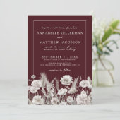 Elegant Burgundy Floral Boho Wedding Einladung (Stehend Vorderseite)