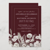 Elegant Burgundy Floral Boho Wedding Einladung (Vorne/Hinten)
