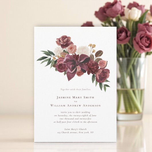 Elegant Burgundy Floral Botanical Wedding Invite Einladung