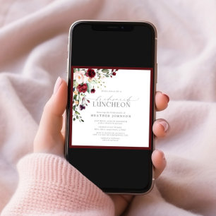 Elegant Burgundy Floral Bridal Luncheon Einladung