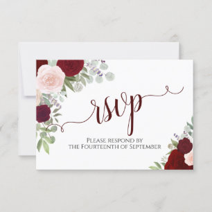 Elegant Burgundy Floral Calligraphy Wedding RSVP Karte