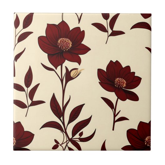 Elegant Burgundy Floral Fliese (Vorderseite)
