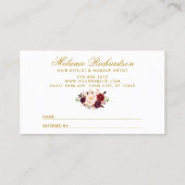 Elegant Burgundy Floral Gold Frame Referenz Visitenkarte (Rückseite)