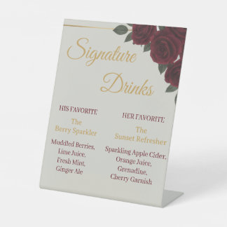 Elegant Burgundy Floral&Gold Signature Drinks Sign Sockelschild