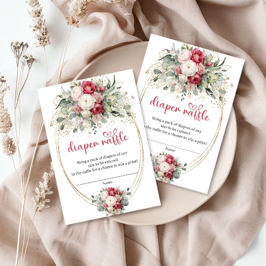 Elegant Burgundy Floral Greenery Diaper Raffle Begleitkarte