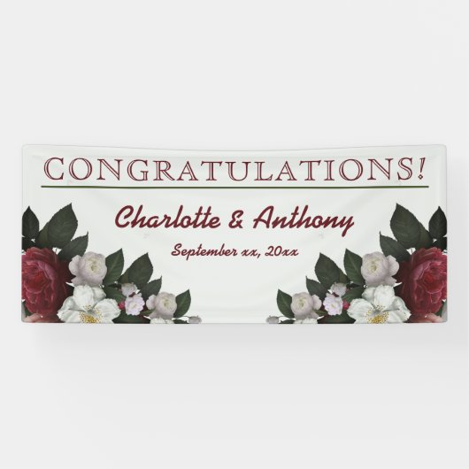 Elegant Burgundy Floral - Hanging Wedding Banner (Horizontal)