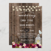 Elegant Burgundy Floral Lantern Barn Wedding Einladung (Vorne/Hinten)