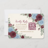 Elegant Burgundy Floral Modern QR Code Wedding RSVP Karte (Vorderseite)