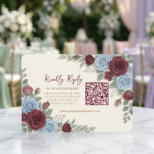Elegant Burgundy Floral Modern QR Code Wedding RSVP Karte