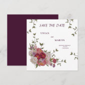 Elegant Burgundy Floral Monogram Save the Date Einladung (Vorne/Hinten)