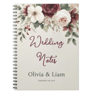 Elegant Burgundy Floral Personalized Wedding Plann Notizblock