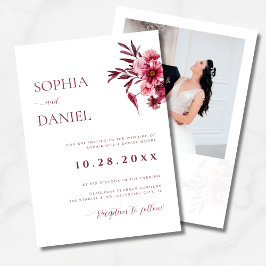 Elegant Burgundy Floral Photo Wedding Invitation Einladung