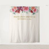 Elegant Burgundy Floral Pink Peonies Sweet 16 Wandteppich (Vorderseite)