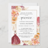 Elegant Burgundy Floral Prinzessin Quinceañera Einladung (Vorderseite)