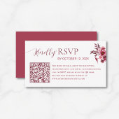 Elegant Burgundy Floral QR Code Wedding RSVP Card Begleitkarte