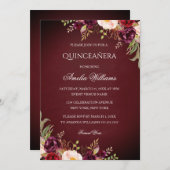 Elegant Burgundy Floral Quinceanera Einladung (Vorne/Hinten)