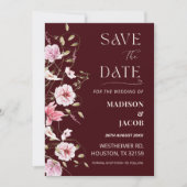 Elegant Burgundy Floral Save the Date Card Einladung (Vorderseite)