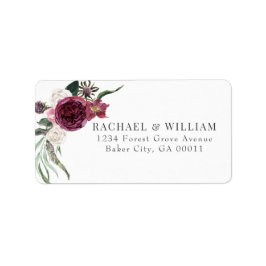 Elegant Burgundy Floral Wedding Address Adressaufkleber