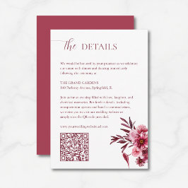Elegant Burgundy Floral Wedding Details Card QR Begleitkarte