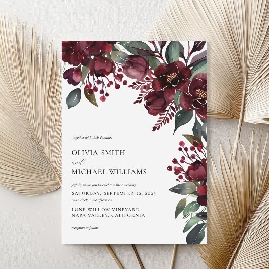 Elegant Burgundy Floral Wedding Einladung