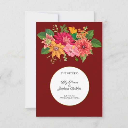 Elegant Burgundy Floral Wedding RSVP Karte (Vorderseite)