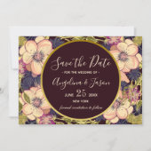 Elegant Burgundy Floral Wedding Save The Date (Vorderseite)