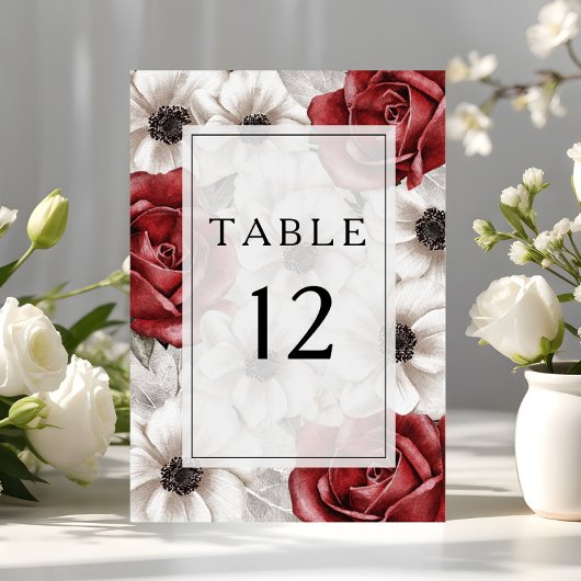 Elegant Burgundy Floral Wedding Tischnummer