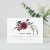 Elegant Burgundy Floral Wedding Website RSVP Karte (Stehend Vorderseite)