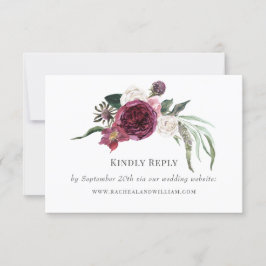 Elegant Burgundy Floral Wedding Website RSVP Karte