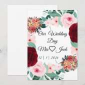 Elegant Burgundy Floral Wedding Welcome Sign Einladung (Vorne/Hinten)