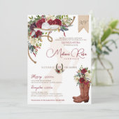 Elegant Burgundy Floral Winter Charro Quinceanera Einladung (Stehend Vorderseite)