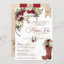 Elegant Burgundy Floral Winter Charro Quinceanera