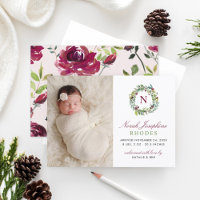 Elegant Burgundy Floral Wreath Baby Foto Birth