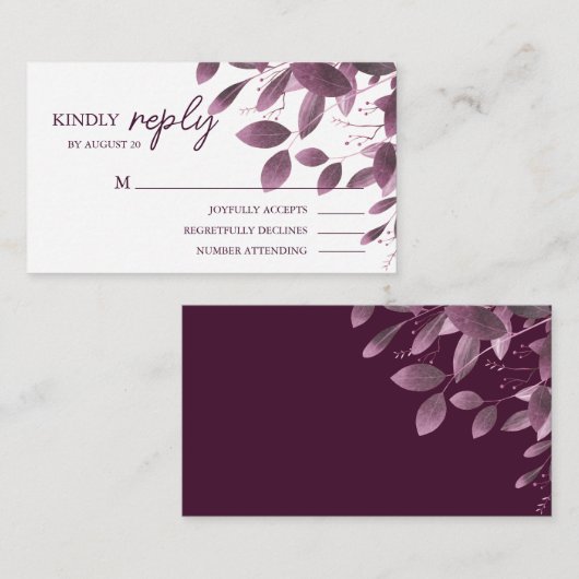 Elegant Burgundy Forest Leaf Wedding RSVP Begleitkarte (Vorne/Hinten)