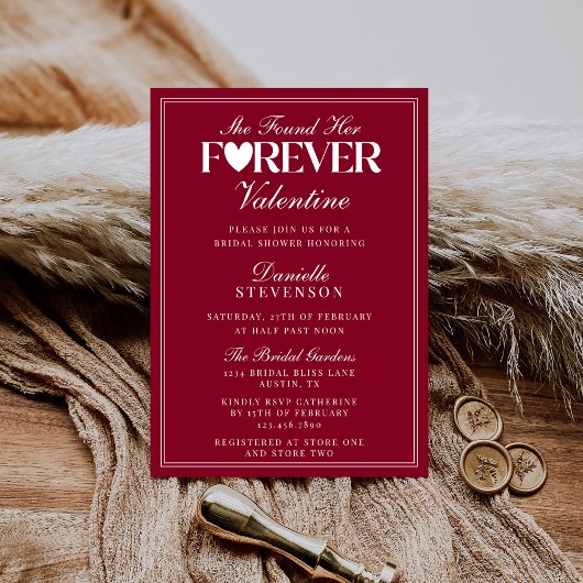 Elegant Burgundy Forever Valentine Bridal Shower Einladung