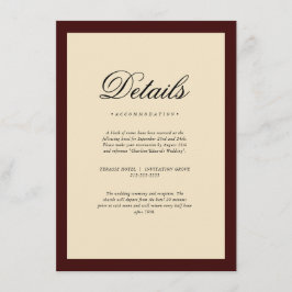 Elegant Burgundy Frame Wedding Details Begleitkarte