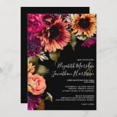 Elegant Burgundy Gelbe Sonnenblume Blüte Boho Dark Einladung (Vorne/Hinten)