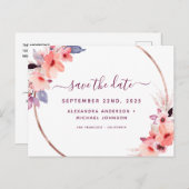 Elegant Burgundy Geometric Floral Save the Date Ankündigungspostkarte (Vorne/Hinten)