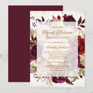 Elegant Burgundy Gold 16 . Geburtstag Einladung