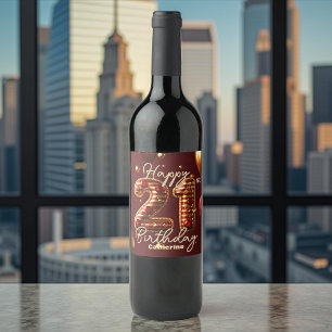 Elegant Burgundy & Gold 21. Geburtstagsfeier Weinetikett