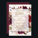 Elegant Burgundy Gold 30. Geburtstag Einladung<br><div class="desc">Mehr florale Aquarell Geburtstagseinladungen im Kleinen Bayleigh Store!</div>