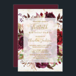 Elegant Burgundy Gold 30. Geburtstag Einladung<br><div class="desc">Mehr florale Aquarell Geburtstagseinladungen im Kleinen Bayleigh Store!</div>
