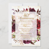 Elegant Burgundy Gold 40. Hochzeitstag Einladung (Vorderseite)