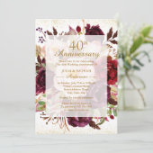 Elegant Burgundy Gold 40. Hochzeitstag Einladung (Stehend Vorderseite)
