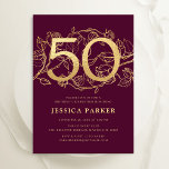 Elegant Burgundy Gold 50. Geburtstag Einladung<br><div class="desc">Eleganter Bordeaux Gold 50. Geburtstag Einladung. Individuell gestaltbares dunkelrotes Marsala-Weindesign mit Rose botanischen Akzenten und Typografie-Script-Schriftart. Einfache florale Einladungskarte perfekt für eine stilvolle Damenfeier. Personalisieren Sie Ihre persönlichen Daten. Gedruckte Zazzle Einladungen oder Sofortdownload digitalen druckbaren Vorlage.</div>
