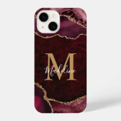 Elegant Burgundy Gold Agate Geode Monogram iPhone Hülle (Rückseite)