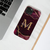 Elegant Burgundy Gold Agate Geode Monogram iPhone Hülle