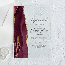 Elegant Burgundy Gold Agate Script Wedding Acryleinladungen